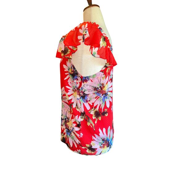 Miss Me Cold Shoulder Red Floral Top | Size M | Adjustable Straps | Boho Vibe - Picture 6 of 12